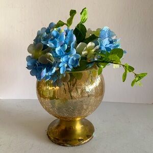 Crackle Glass Candle Vase with Brass base Vintage Patina